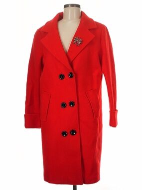 Red Wool Blend Double Breasted Coat | Tailored Classic Statement Jacket Size M